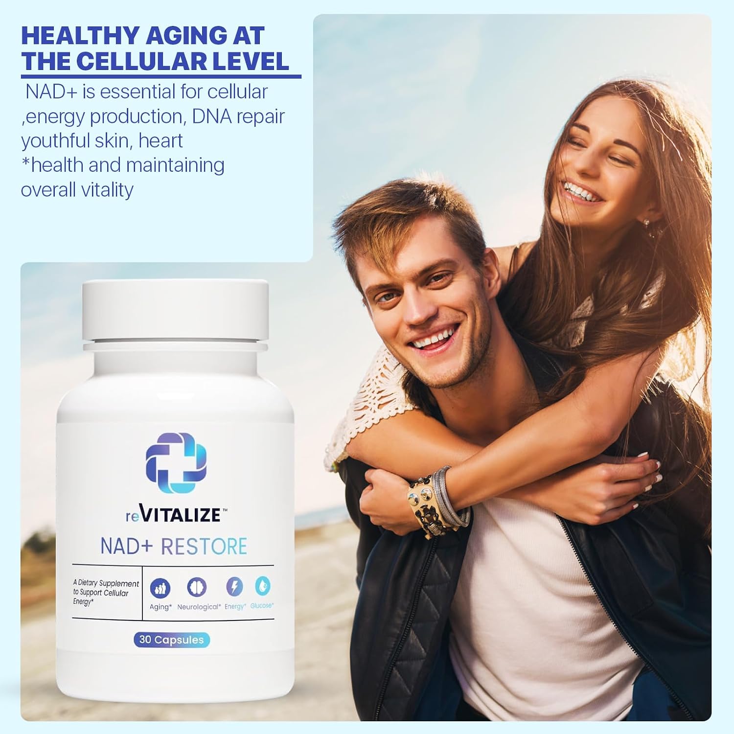 NAD+ 750mg con Nicotinamida Ribósido - Suplemento Antienvejecimiento y Energía Celular | REVITALIZE