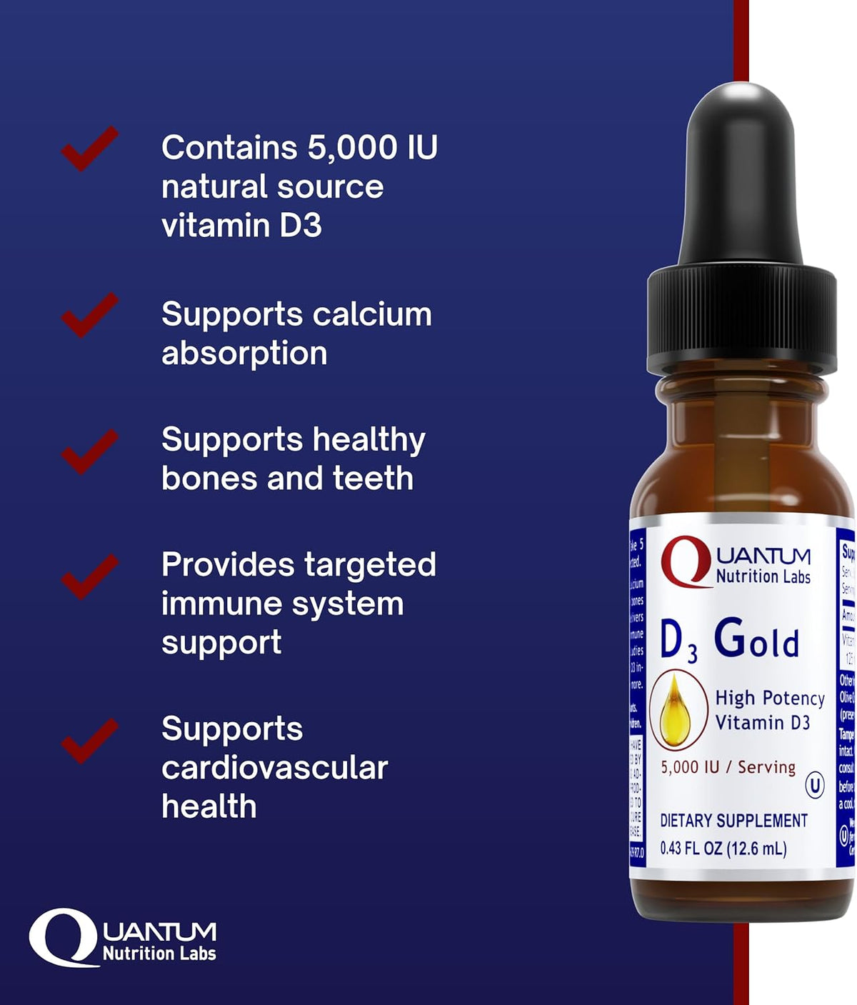 QNL D3 Gold - Gotas Líquidas de Vitamina D3 - 0.43 fl oz – Image 2