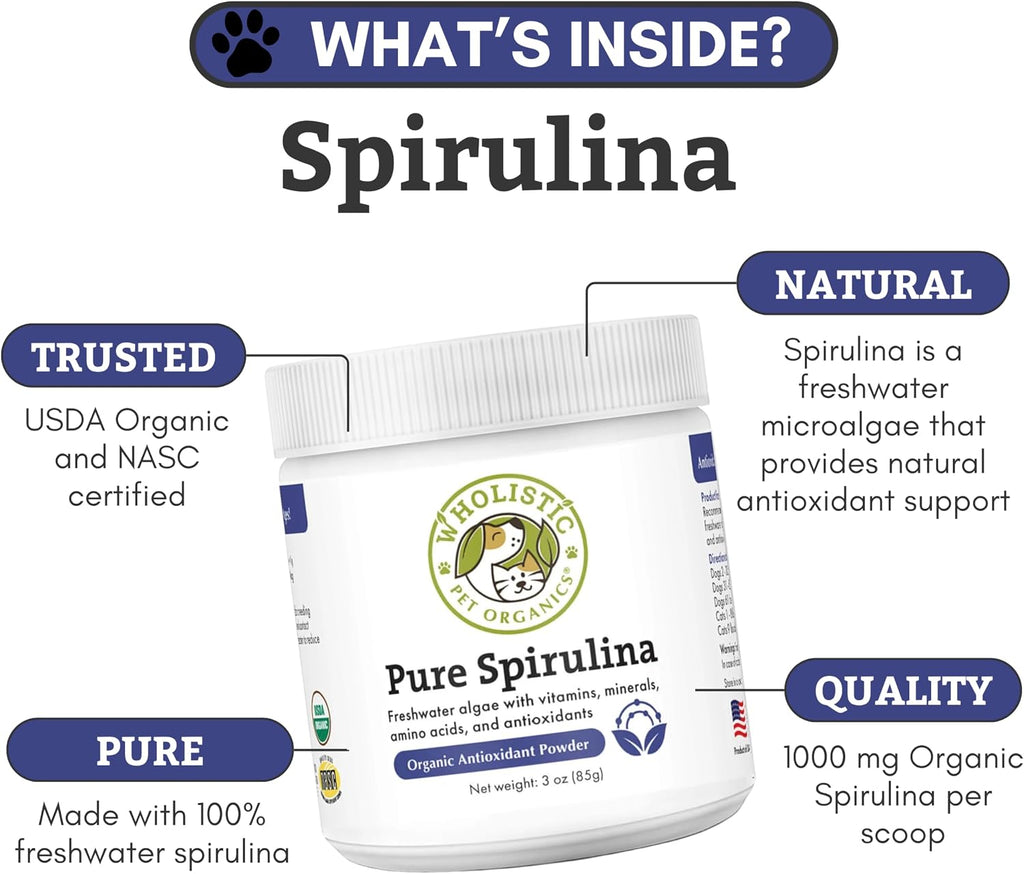 Wholistic Pet Organics Espirulina en Polvo para Perros y Gatos - 85 Dosis