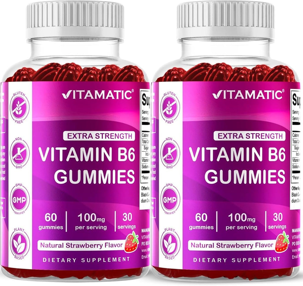 Vitamatic Vitamina B6 100mg - Sabor a Bayas Natural - 60 Gominolas a Base de Pectina - Apoyo Sistema Nervioso