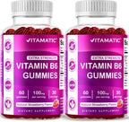 Vitamatic Vitamina B6 100mg - Sabor a Bayas Natural - 60 Gominolas a Base de Pectina - Apoyo Sistema Nervioso