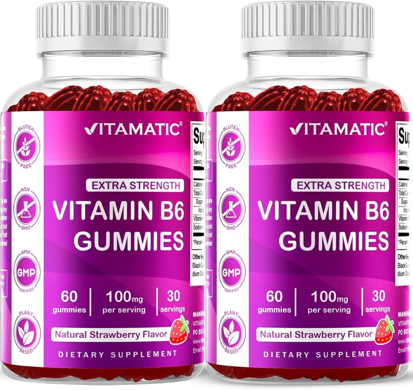Vitamatic Vitamina B6 100mg - Sabor a Bayas Natural - 60 Gominolas a Base de Pectina - Apoyo Sistema Nervioso