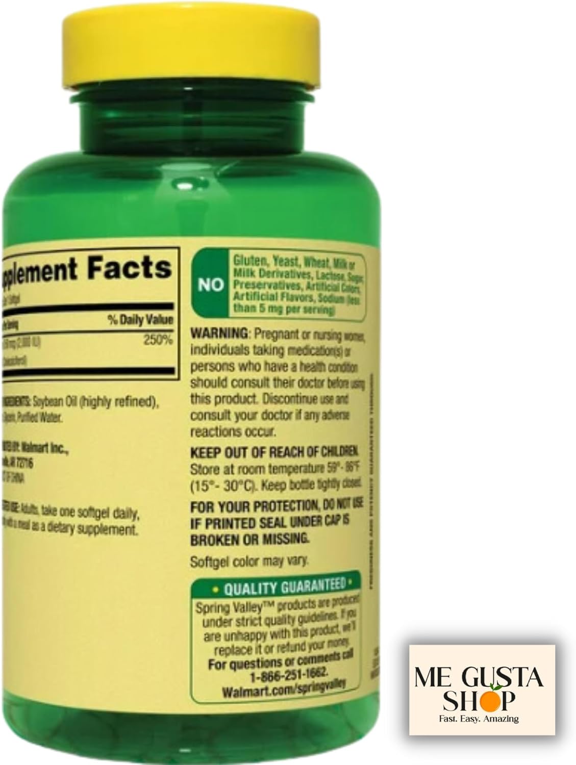 Spring Valley Vitamina D Suplemento Softgels, 50 mcg (2000 UI), 400 Cápsulas