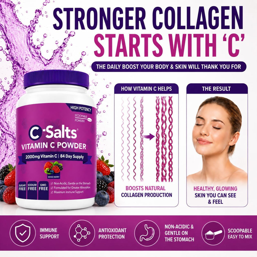 C-Salts Vitamina C Tamponada en Polvo - Orgánica, Frutos Rojos, 4000mg, 84 Porciones