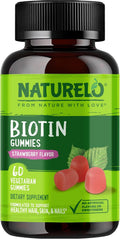 NATURELO Gominolas de Biotina - 2500 mcg - Apoyo para Cabello, Piel y Uñas - No GMO, Sin Gluten - 60 Gominolas