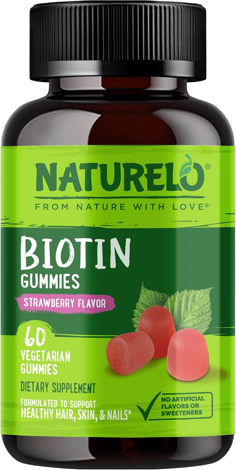 NATURELO Gominolas de Biotina - 2500 mcg - Apoyo para Cabello, Piel y Uñas - No GMO, Sin Gluten - 60 Gominolas