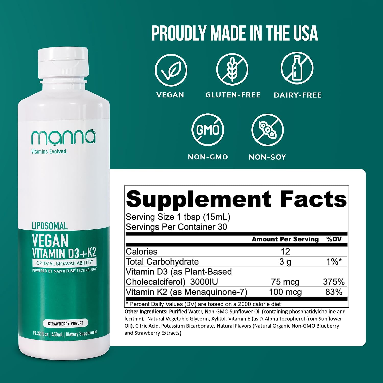 Manna Vitamins Evolved Liposomal Vegan D3 & K2