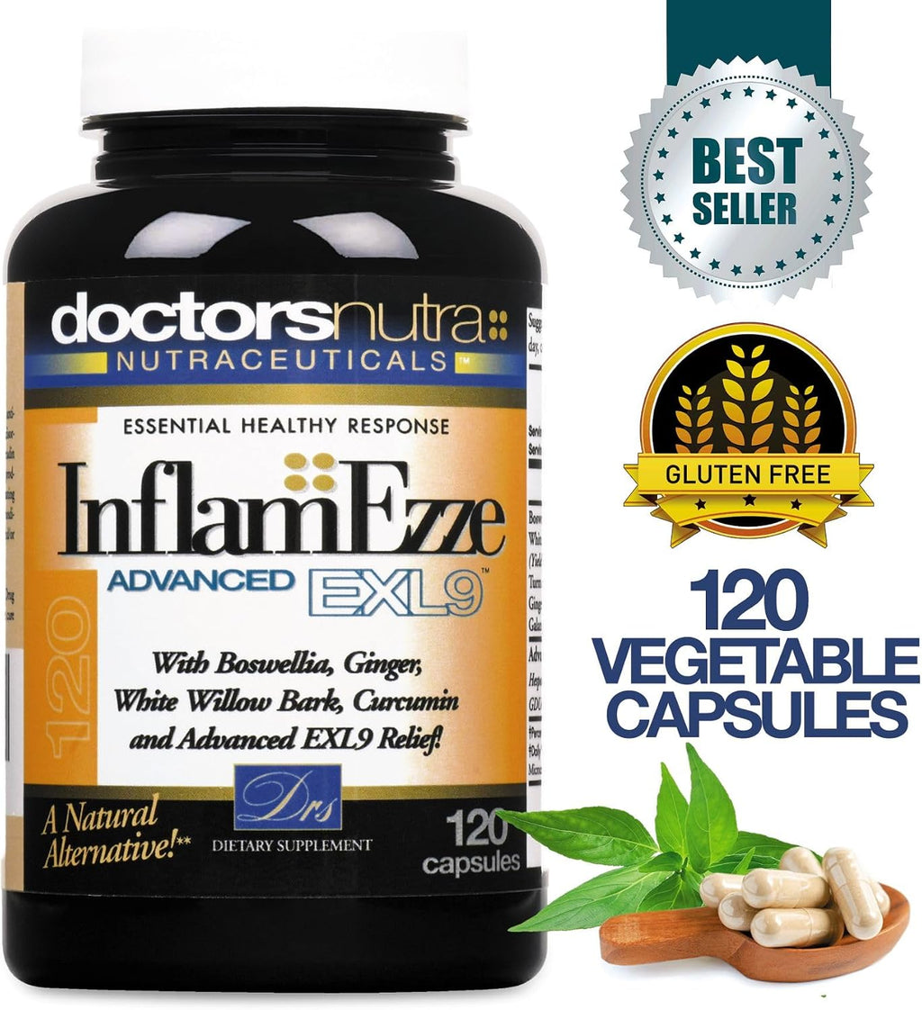 InflamEzze - Suplemento de Cúrcuma, Curcumina y Jengibre - Sin Gluten (120 Cápsulas)