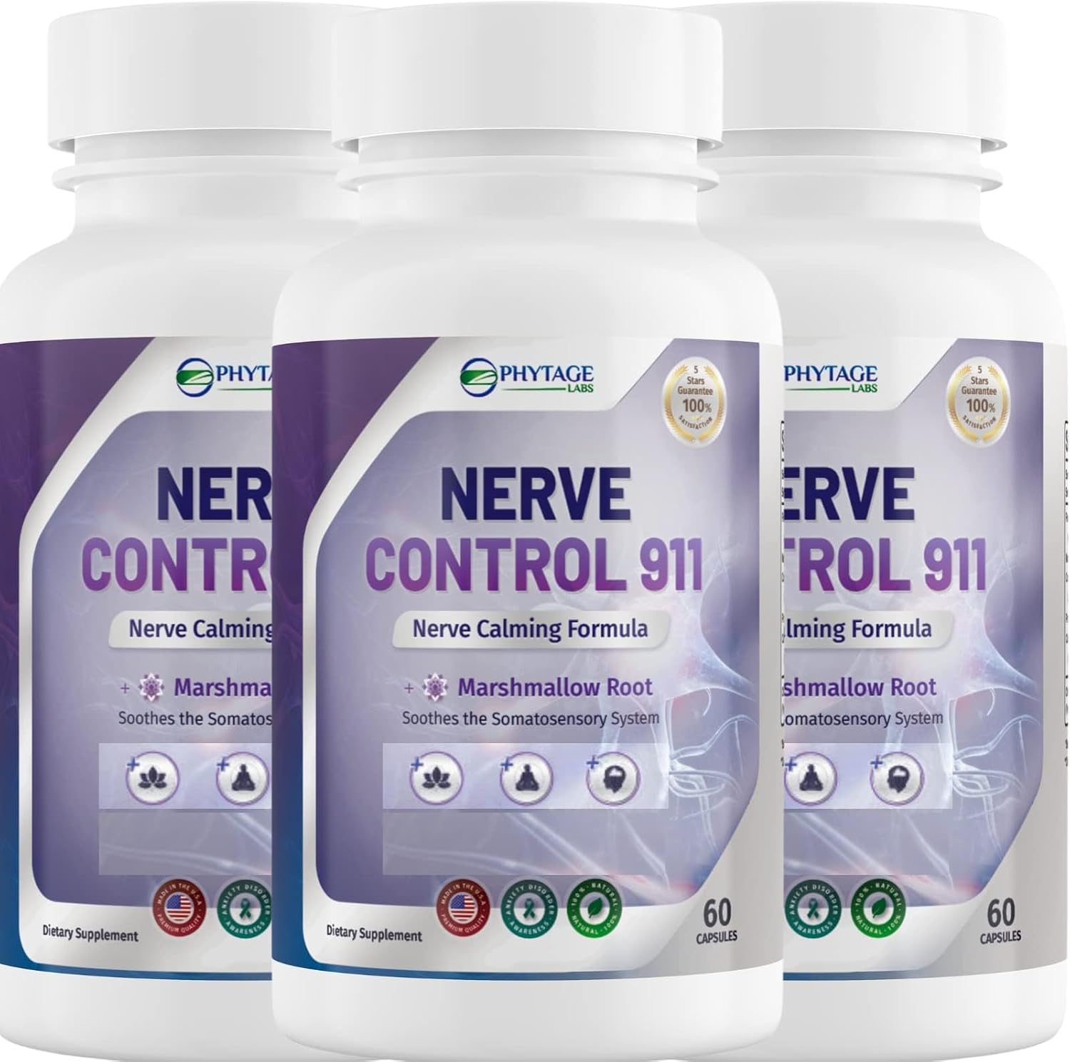 Phytage Labs Nerve Control 911 – Complejo Botánico Avanzado para el Soporte Nervioso – 3 Unidades