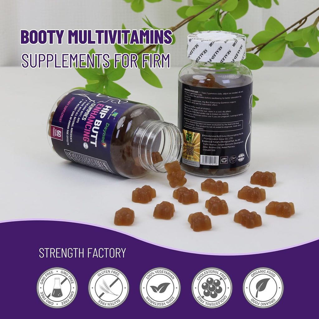 Wins Town Hips & Butt Enhancement Gummies, Veganas, 60 Ct | Multivitamínico para Mujeres, Apoya el Tono de los Glúteos
