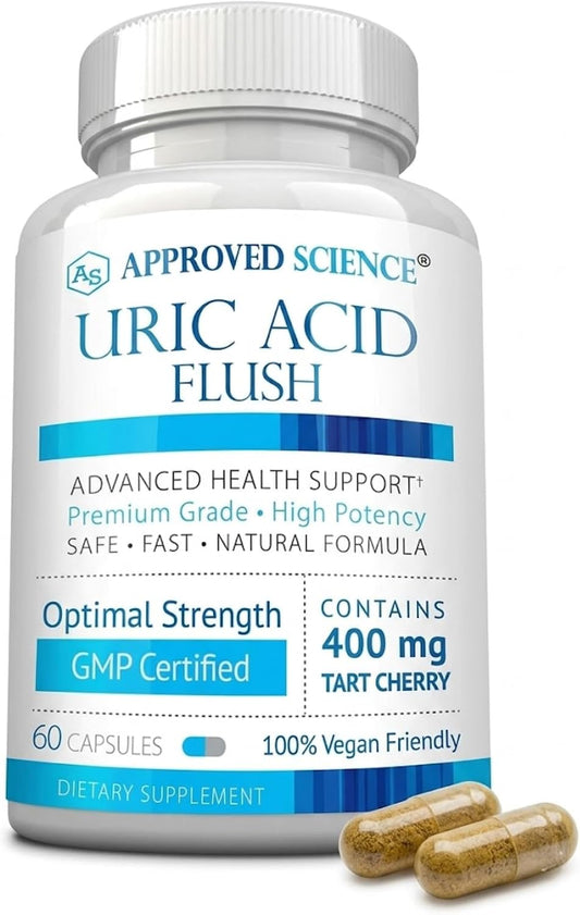 Approved Science Uric Acid Flush – Complemento con Cereza Ácida, Cúrcuma y Cardo Mariano – 60 Cápsulas Veganas