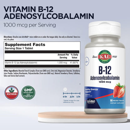 KAL Vitamina B12 Adenosilcobalamina 1000 mcg – Formación de glóbulos rojos: Participa en la síntesis normal de – Image 2