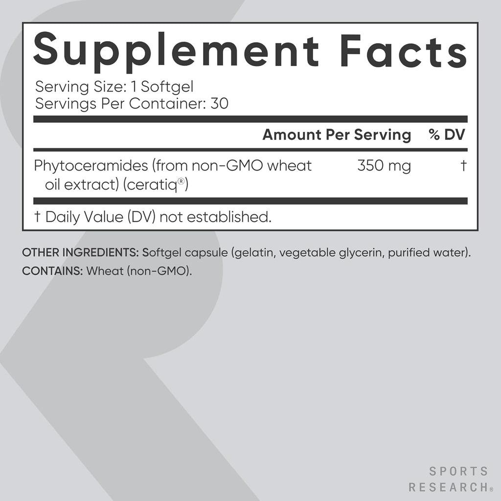 Sports Research Phytoceramides 350mg - 30 Softgels - Vegetable Phytoceramides for Skin