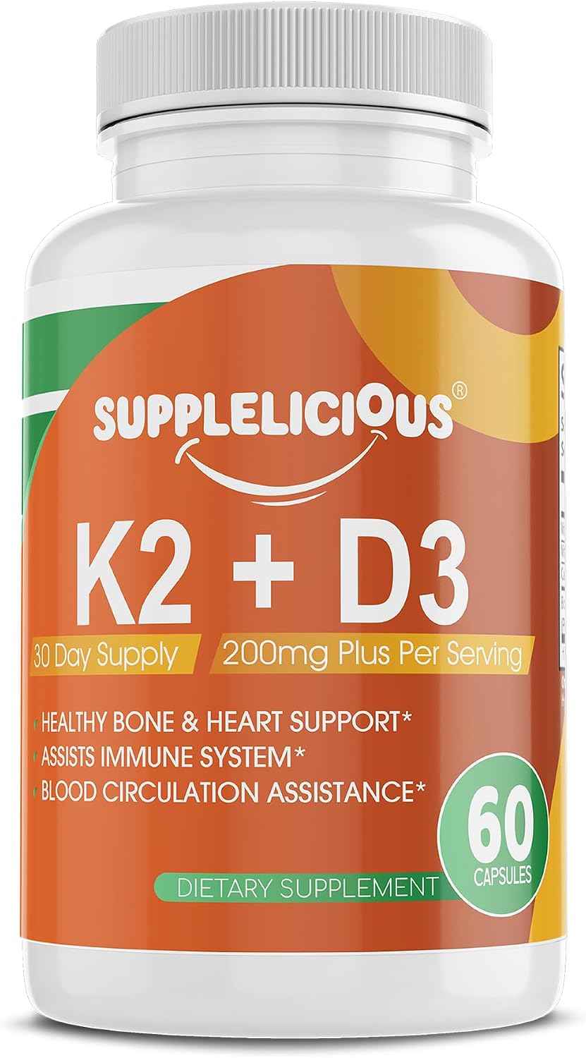 Supplelicious K2 + D3 con Calcio – 200mg por porción – 60 Cápsulas