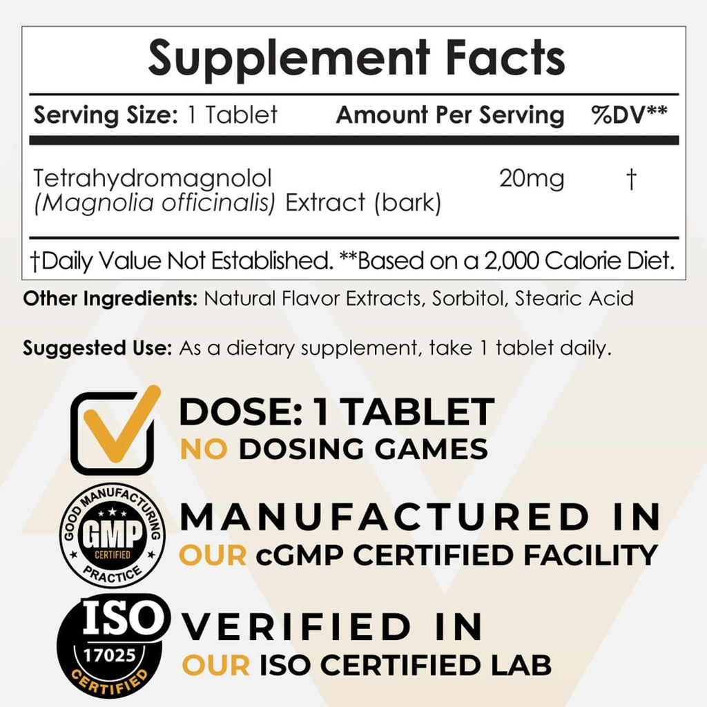 Nootropics Depot Tetrahydromagnolol Quick Dissolve Tablets | 20mg | Magnolia officinalis | 180 Comprimidos