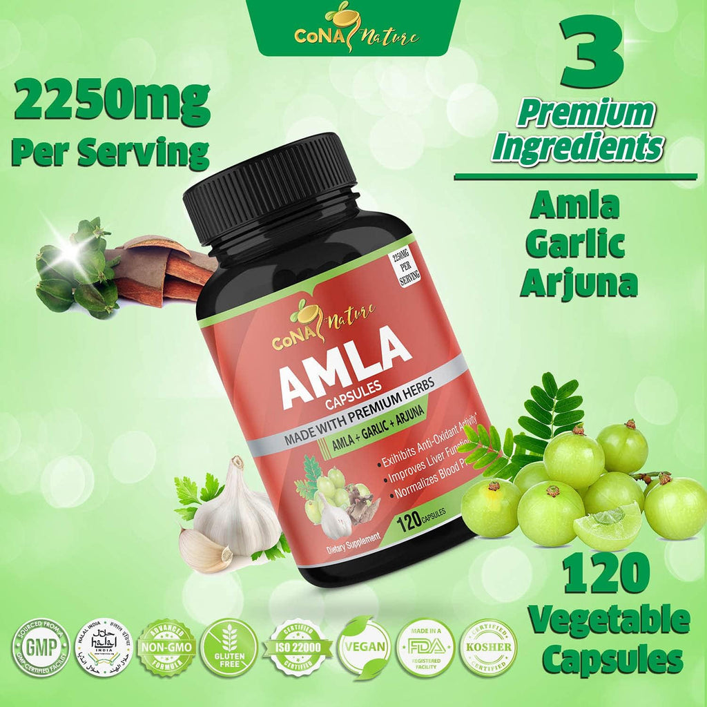 Cápsulas de Amla Orgánico 2250mg con Arjuna y Ajo | Cona Nature
