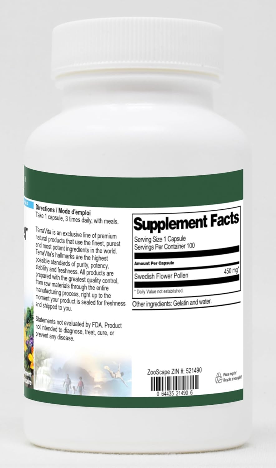 Swedish Flower Pollen - 450 mg (100 Cápsulas) - 3 Paquetes