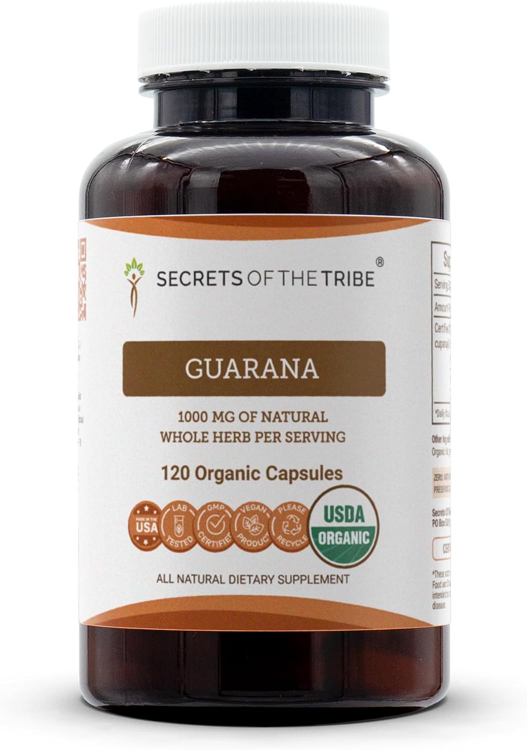 Secrets of the Tribe Cápsulas de Guaraná Orgánico USDA | Suplemento Herbal (120 cápsulas)