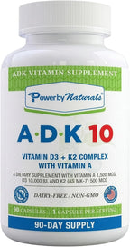 Power By Naturals ADK 10 – Vitaminas A, D3 y K2 MK-7 – 90 Cápsulas