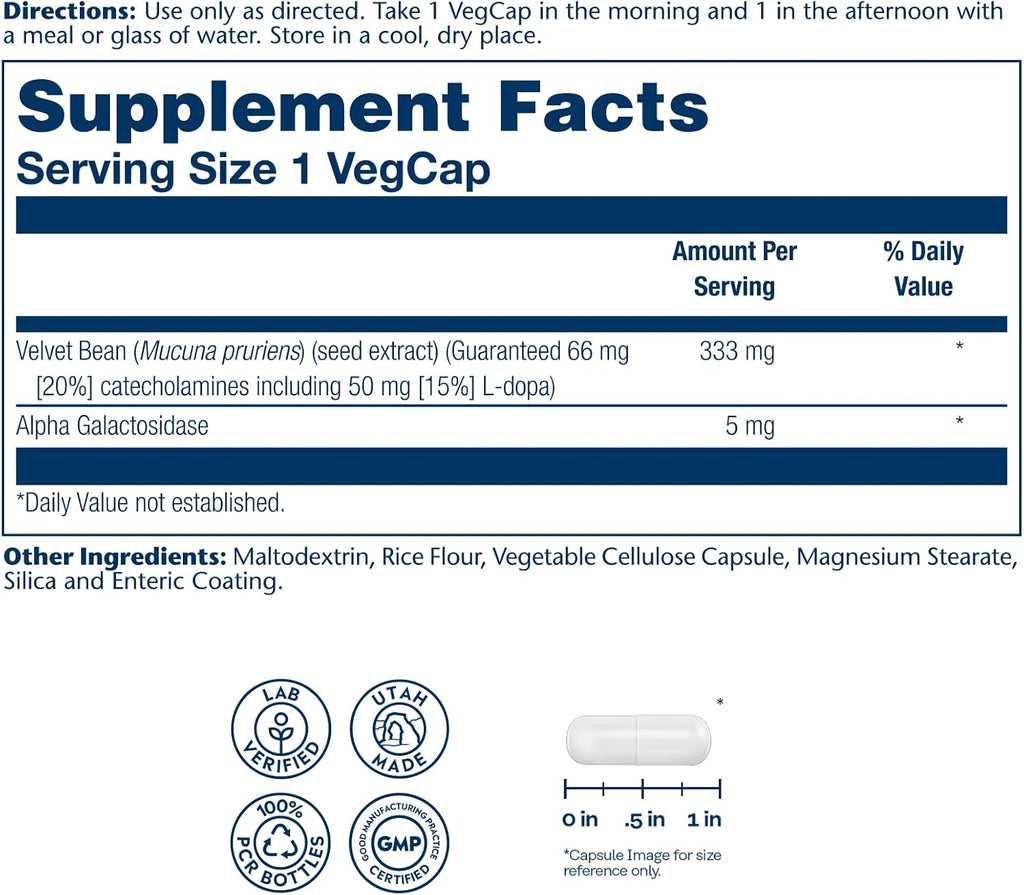 Solaray Dopabean - Mucuna Pruriens 333 mg con L-Dopa - 60 Cápsulas