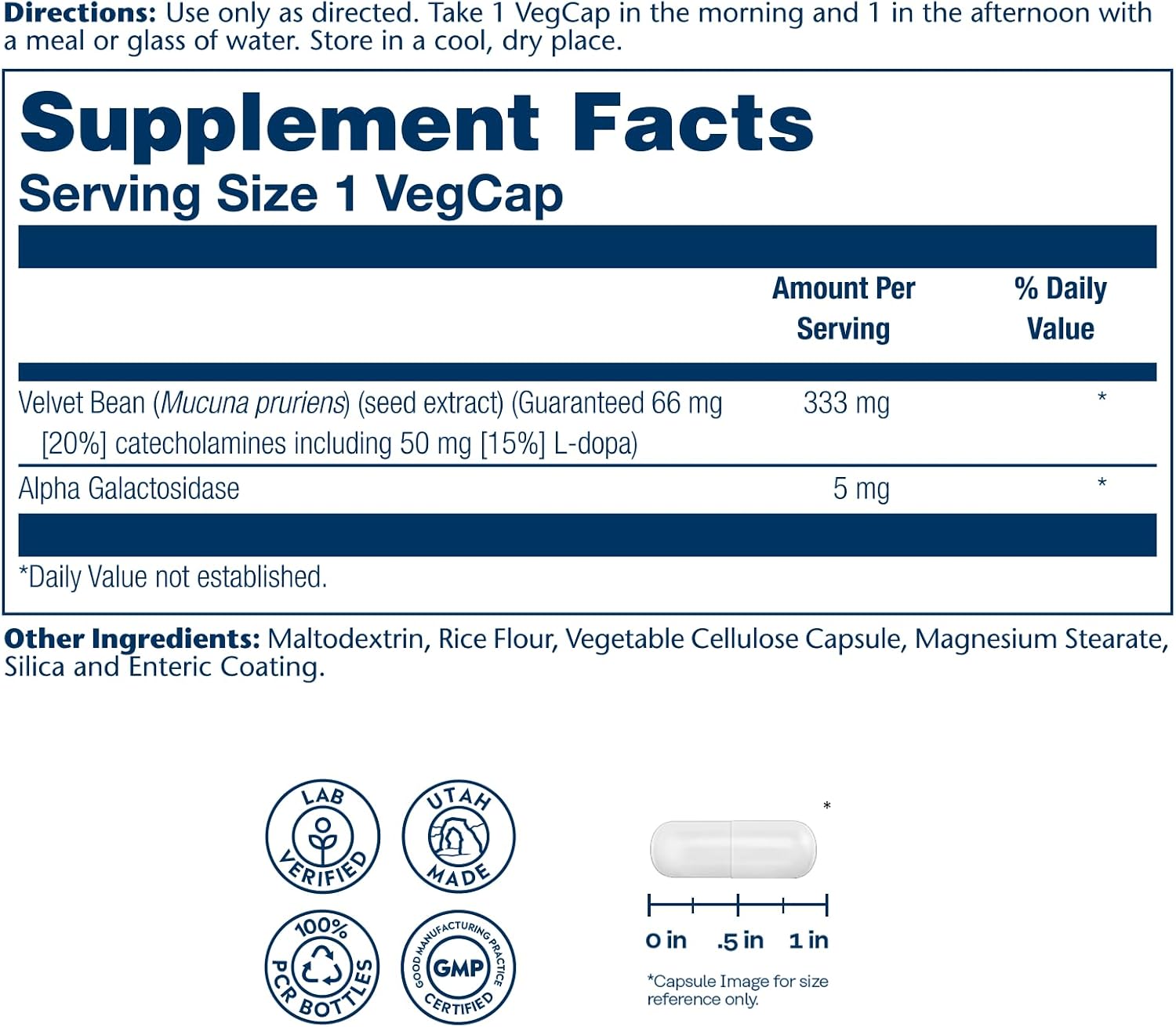 Solaray Dopabean - Mucuna Pruriens 333 mg con L-Dopa - 60 Cápsulas