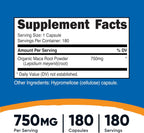Organic Maca Root Capsules - Nutricost - 750mg, 180 Capsules