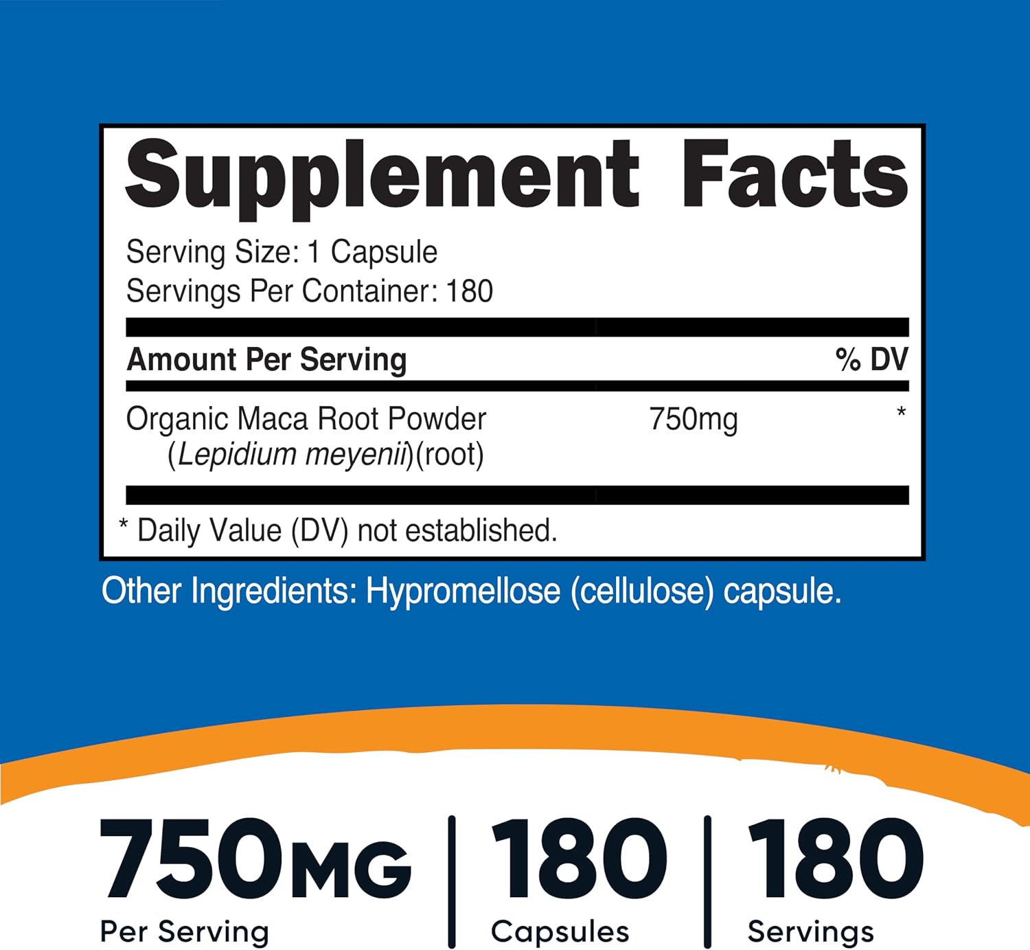 Organic Maca Root Capsules - Nutricost - 750mg, 180 Capsules