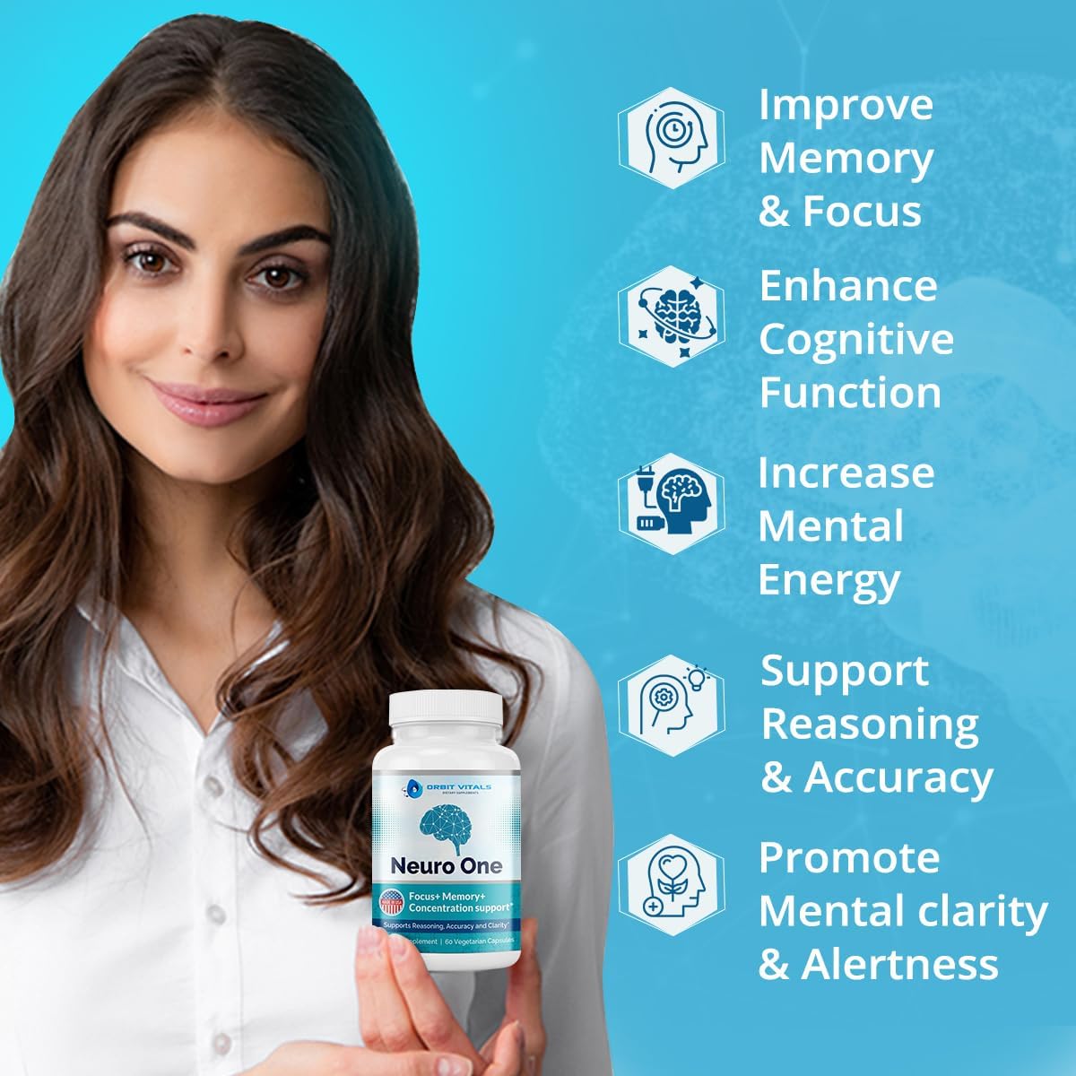 Neuro Brain Support Supplements for Memory - Cognitive Support Supplement - Boost Focus, Mood, Clarity, Concentration & Mental Speed - Brain Supplement for Adults - 60 Capsules