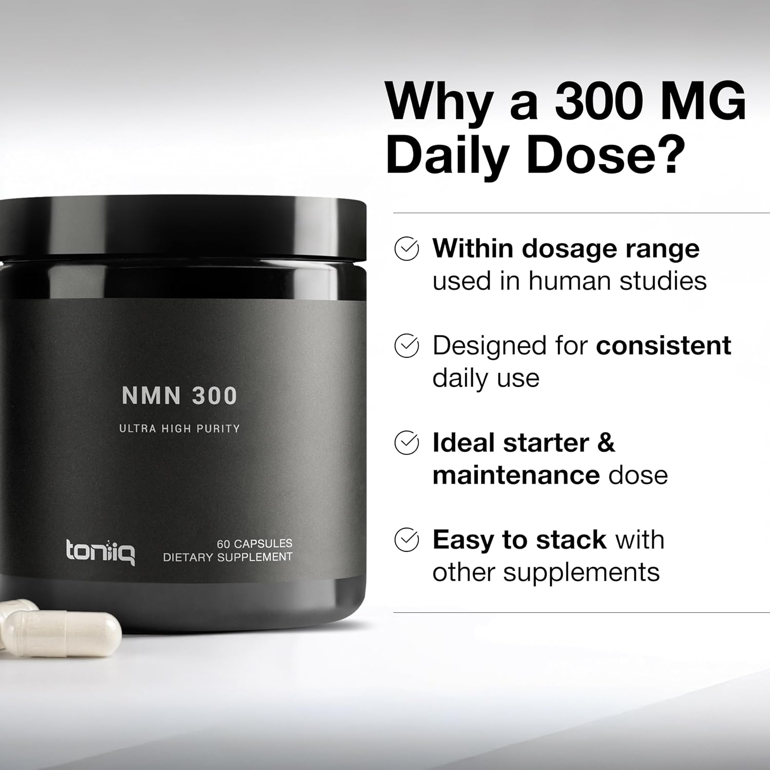 Toniiq Stabilized NMN Capsules - 300mg - 98% Pureza - 60 Cápsulas
