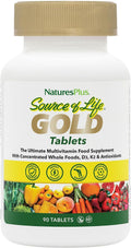 NaturesPlus Source of Life GOLD Multivitamin - 90 Comprimidos - Con Vitaminas D3, B12 y K2 - Apoyo para Sangre, Huesos y Sistema Inmunitario - Vegetariano y Sin Gluten - 30 Dosis