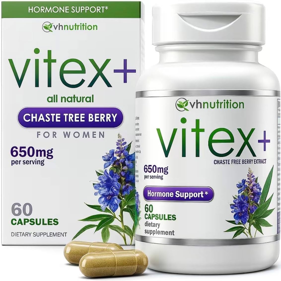 VITEX+ | Complemento de Vitex (Sauzgatillo) para Mujeres | 650mg por Dosis | 60 Cápsulas