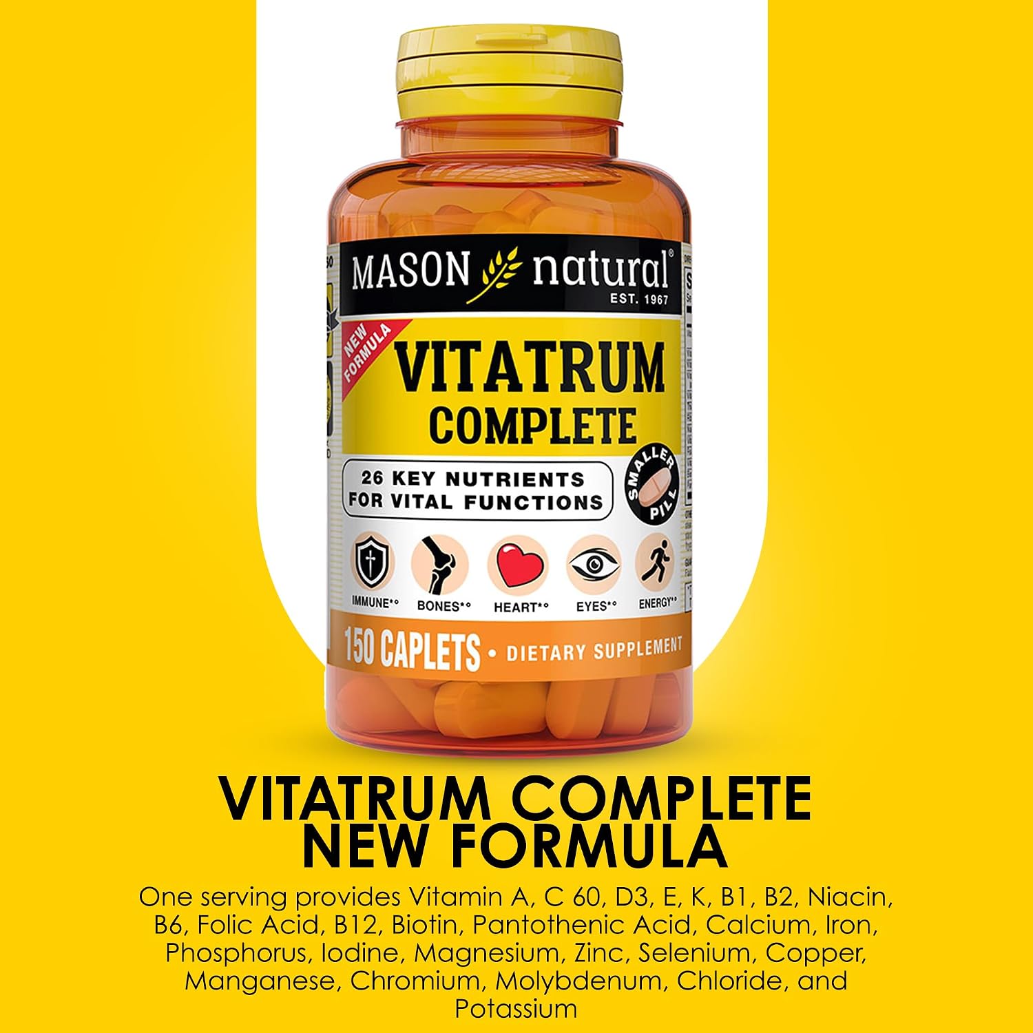 MASON NATURAL Vitatrum Complete Multivitamínico y Multimineral - Apoya Inmunidad, Huesos, Corazón y Energía - 150 Comprimidos