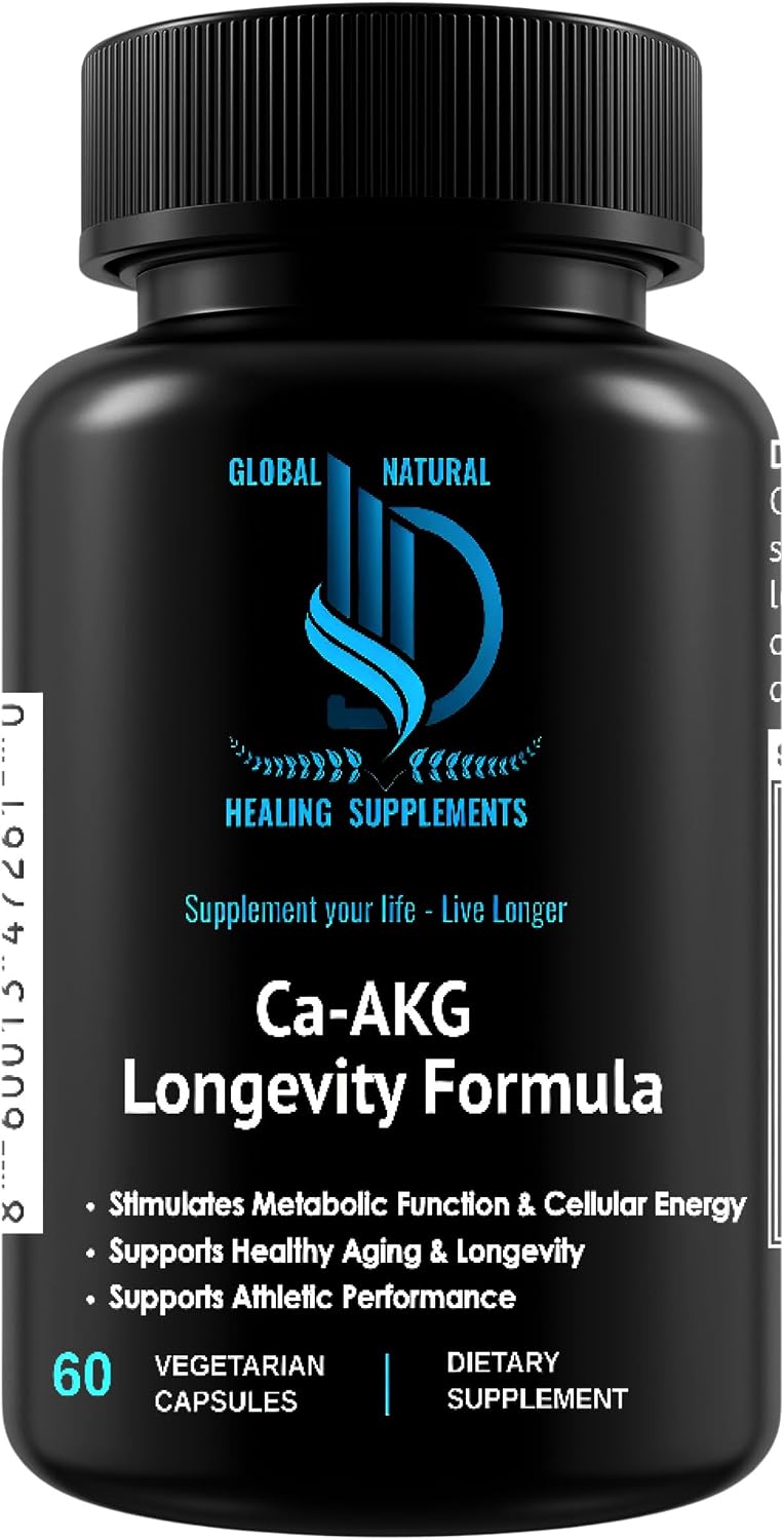 Global Natural Healing Supplements Ca-AKG Alfa-cetoglutarato de Calcio, 1000 mg, 60 Cápsulas Veganas