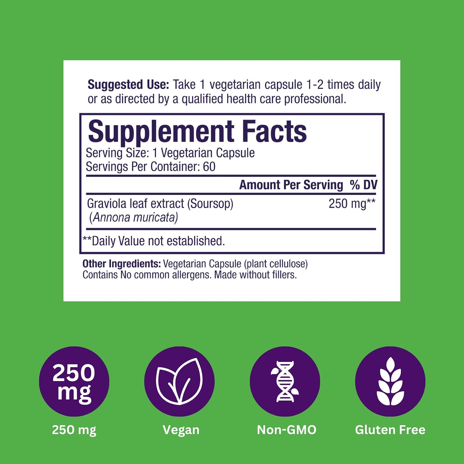 Paradise Herbs Graviola, Extracto de Hoja de Graviola, Superalimento Antioxidante Guanábana, Extracto de Espectro Completo, Ultra Puro, Vegano, No OGM, Sin Gluten, 60 Cápsulas Vegetarianas