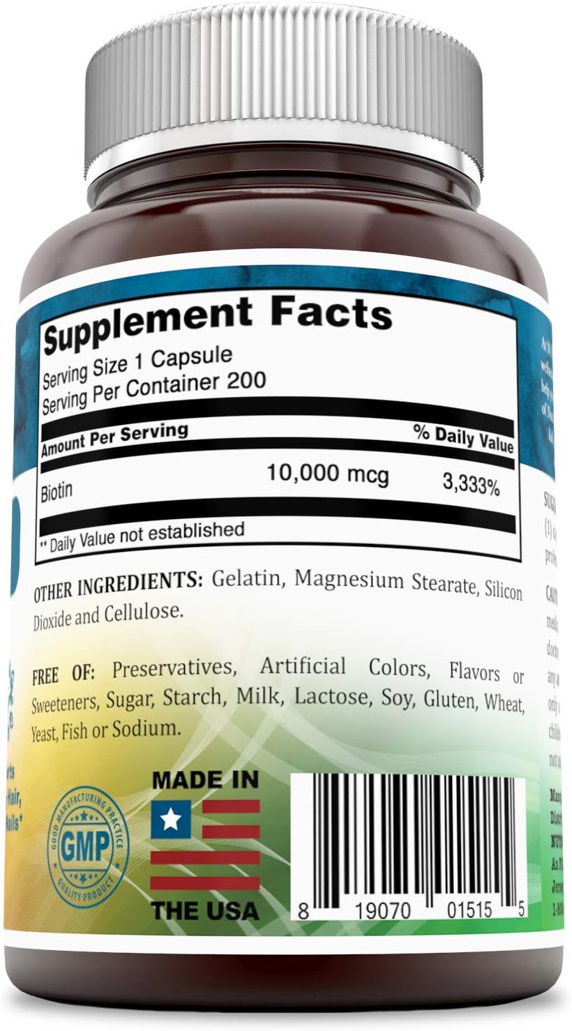 Biotina 10.000 mcg – 200 Cápsulas (No Transgénico)
