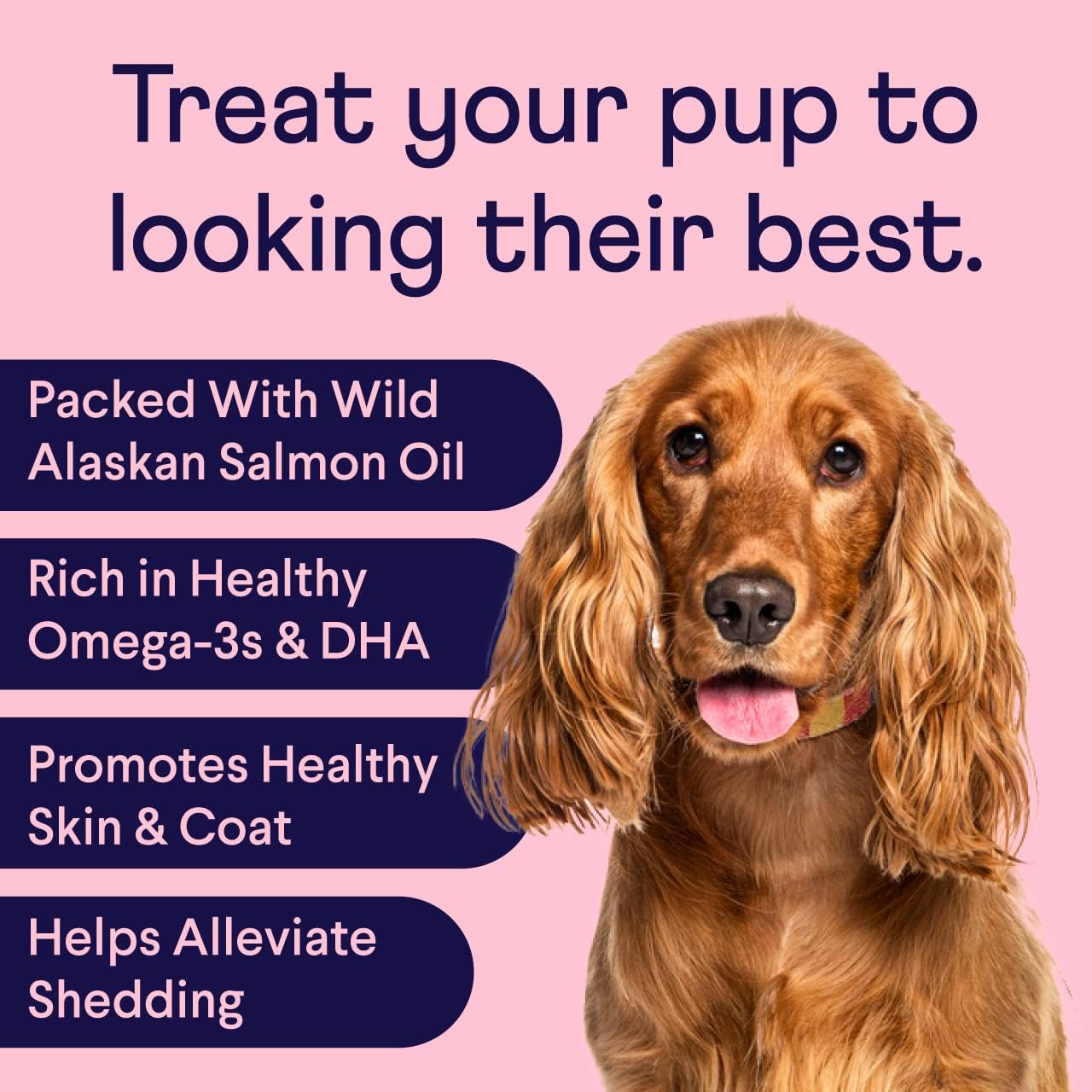 Finn Masticables de Aceite de Salmón para Perros – Piel y Pelaje – Omega-3 EPA y DHA – 90 unidades – Biotina, Zinc y Vitaminas B – Salmón Salvaje de Alaska – Certificado NASC – Formulado por Veterinarios