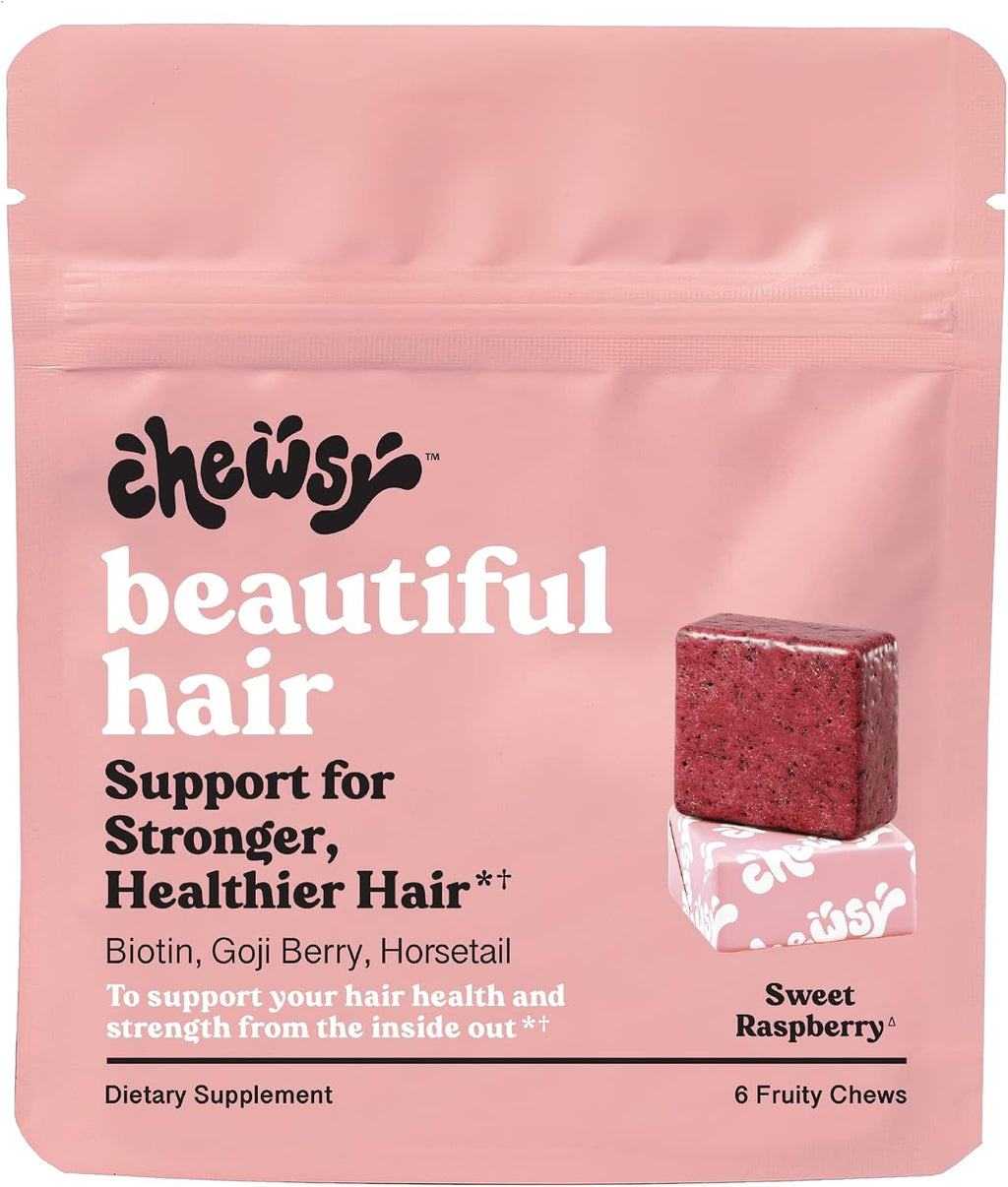 Chewsy Beautiful Hair - Suplemento para el Cabello con Biotina, Vitamina C y Extracto de Cola de Caballo - Frambuesa Dulce, 30 Días