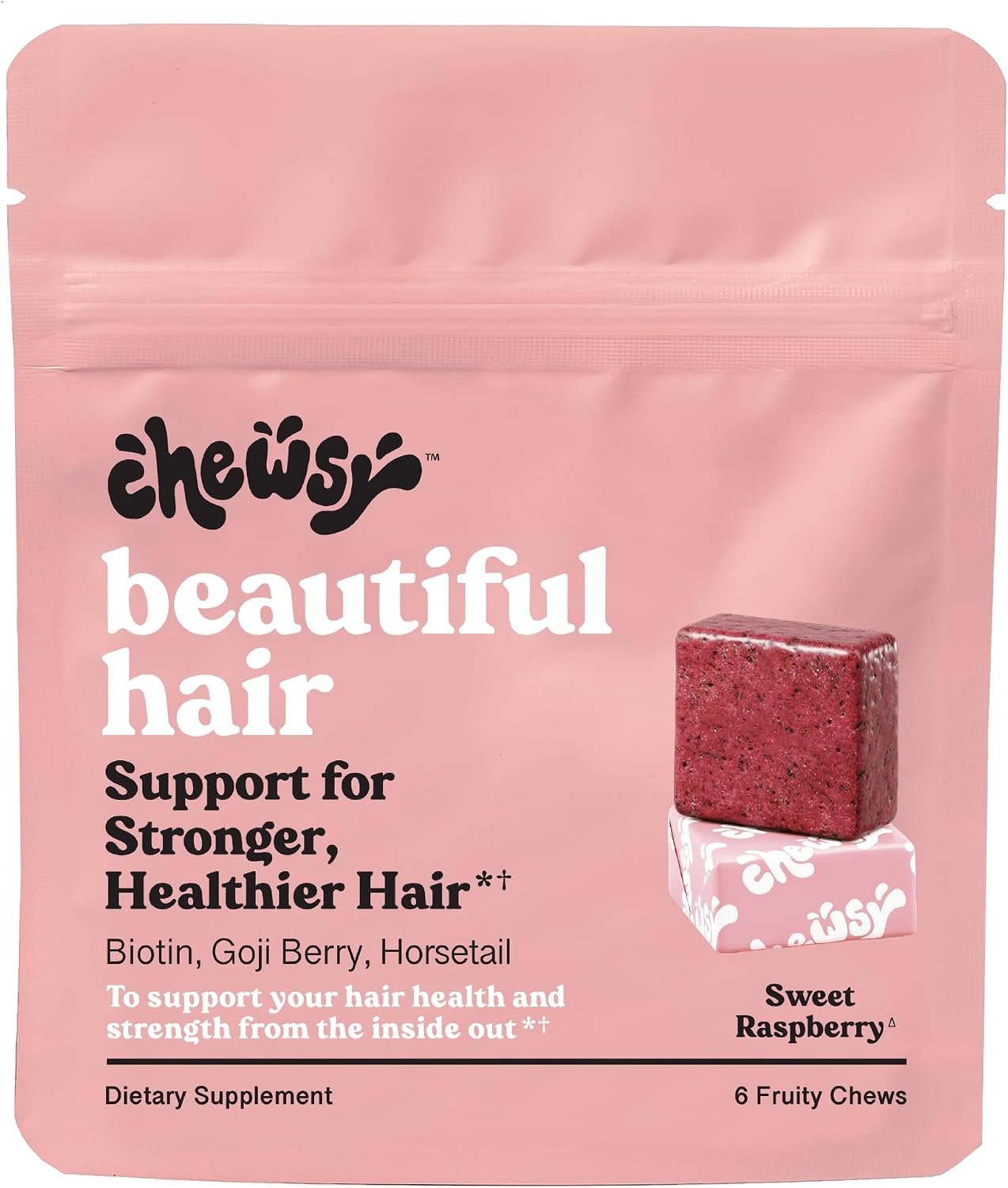 Chewsy Beautiful Hair - Suplemento para el Cabello con Biotina, Vitamina C y Extracto de Cola de Caballo - Frambuesa Dulce, 30 Días