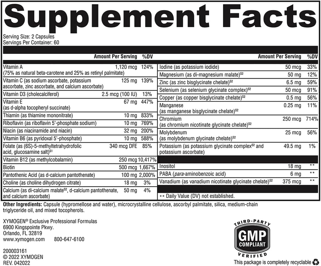 XYMOGEN ActivNutrients Iron-Free - Multivitamínico sin Hierro - 120 Comprimidos