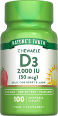 Nature's Truth Vitamina D3 Masticable 2000 IU - 100 Comprimidos Sabor Berry - Vegetariano, Sin Gluten, No-GMO