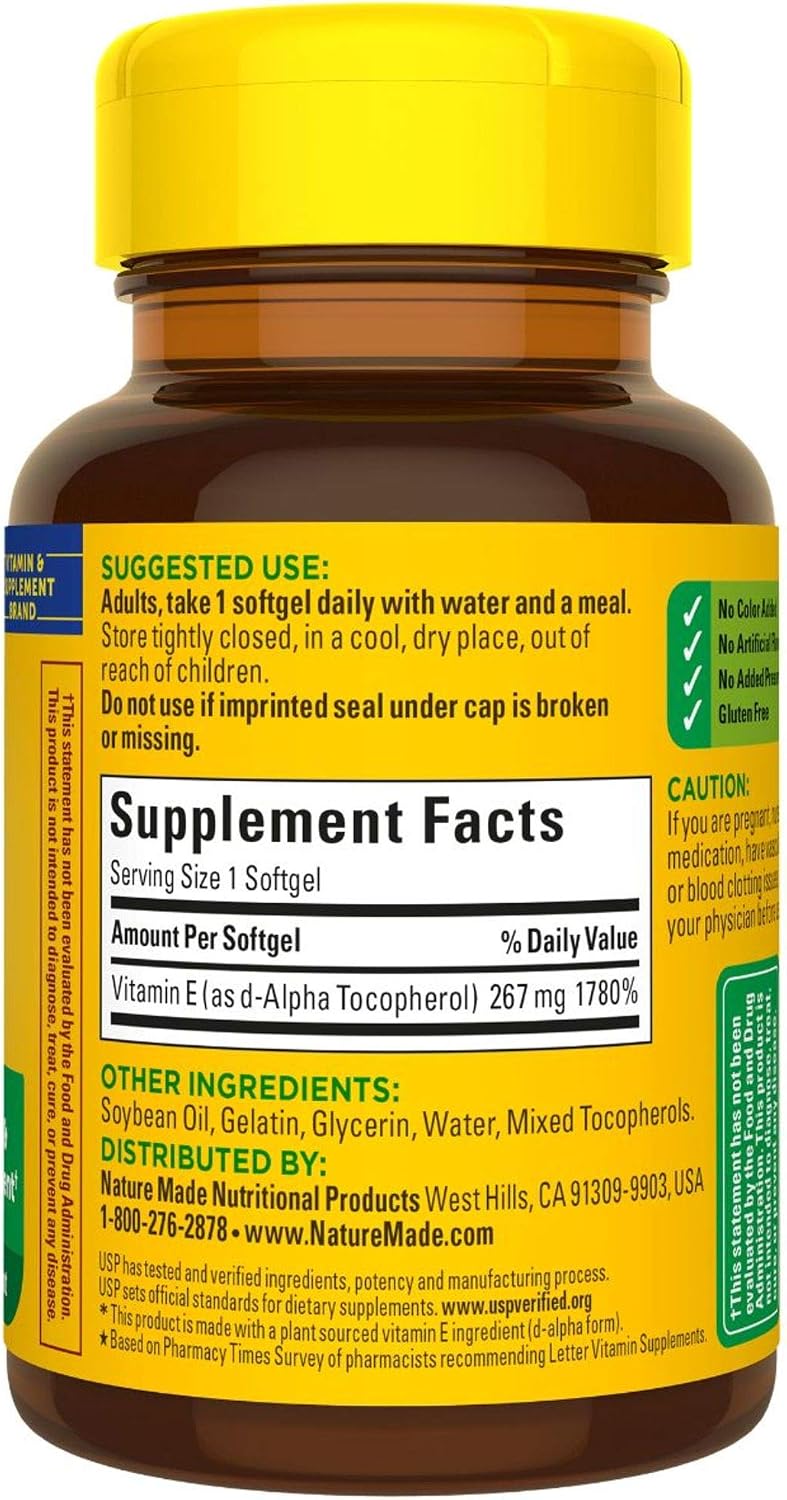 Vitamina E Natural 267 mg (400 IU) d-Alfa Tocoferol - 100 Cápsulas (Pack de 3)