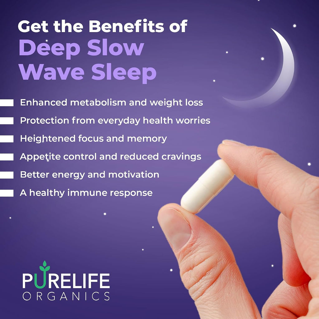 PureLife Organics Pure Sleep - Suplemento para el Sueño Profundo - 30 Días - 120 Cápsulas Veganas y Sin Gluten - Formulado por Médico