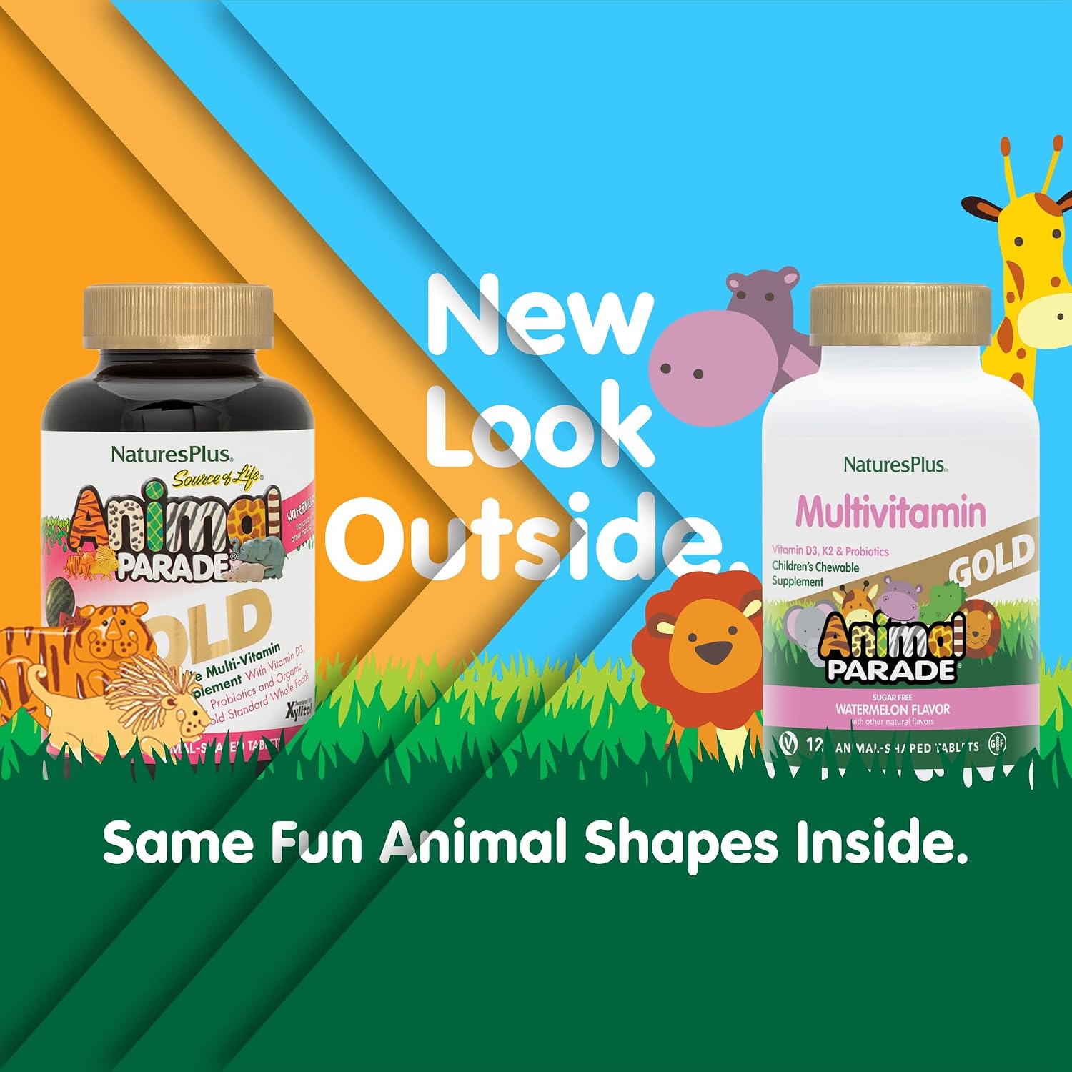 NaturesPlus Animal Parade Gold Multivitamin Infantil - 120 Comprimidos Masticables Sabor Sandía
