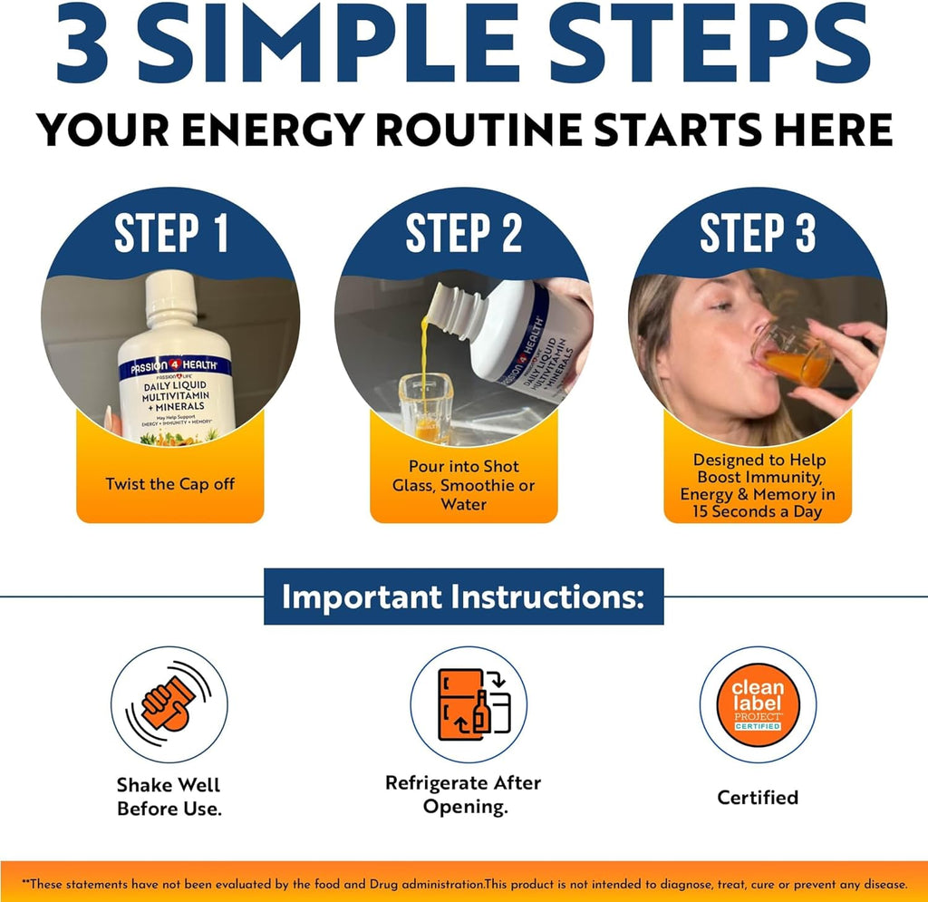 Passion 4 Life Multivitamínico Líquido Diario + Minerales - Más de 100 Ingredientes Premium para Toda la Familia
