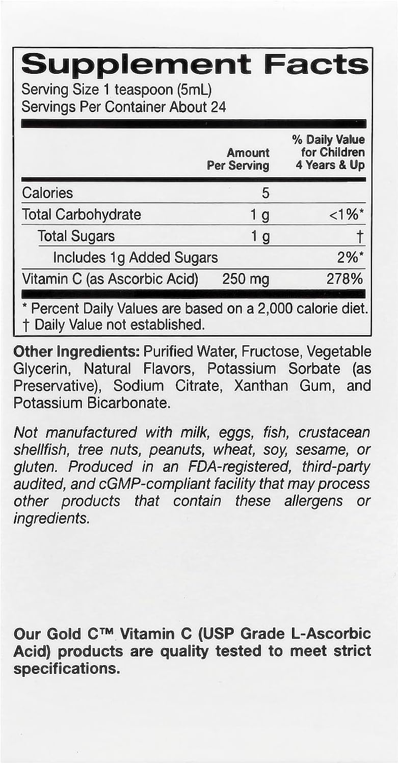 California Gold Nutrition Kids Gold C™, Vitamina C Líquida, Naranja, 118 ml