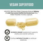 Cápsulas de Polen de Pino 500mg (Pinus Ponderosa) - Recolectado Salvaje en California - Grado Olímpico - Orgánico, No-GMO, Sin Rellenos - 40 Cápsulas