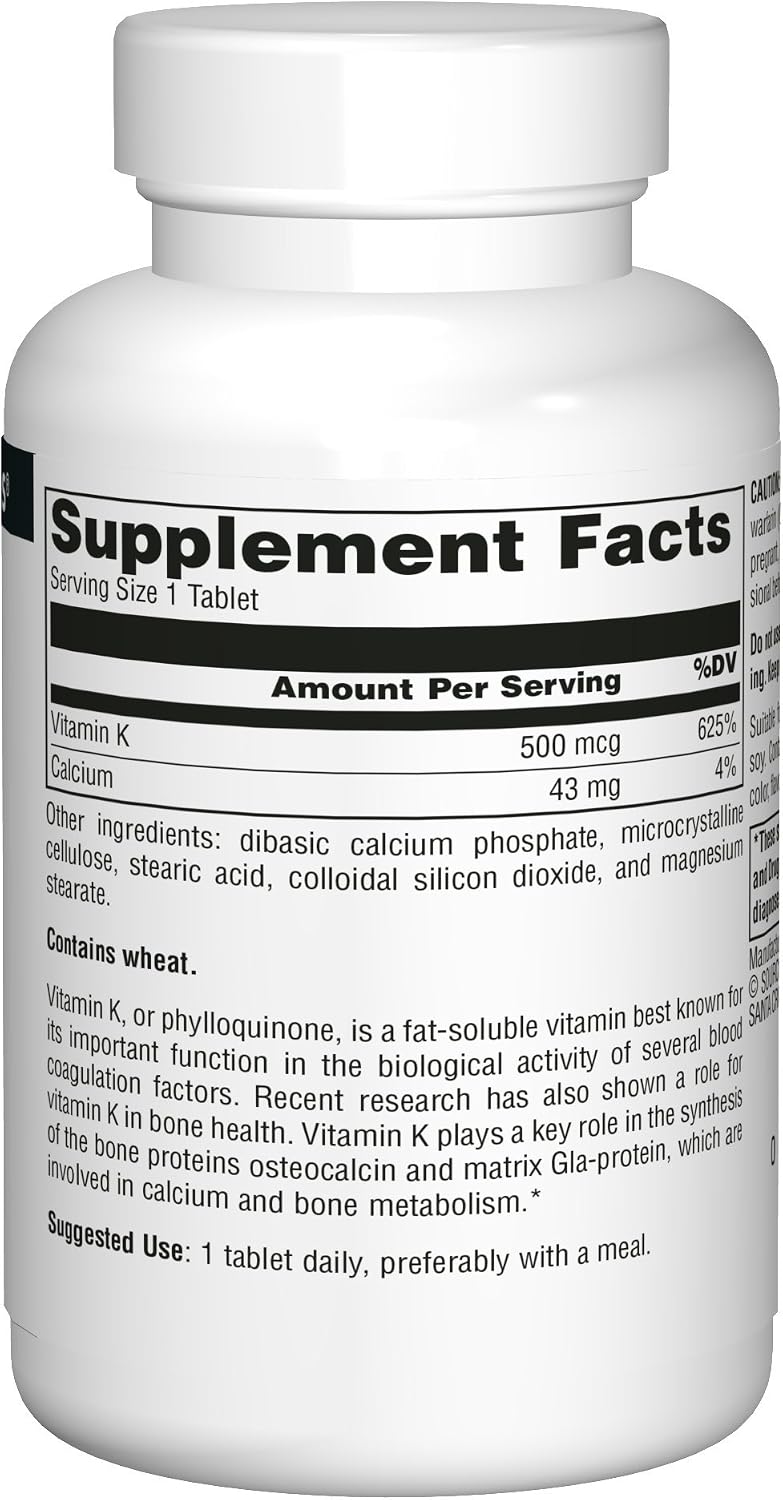 Vitamina K1 de Source Naturals, 100 tabletas