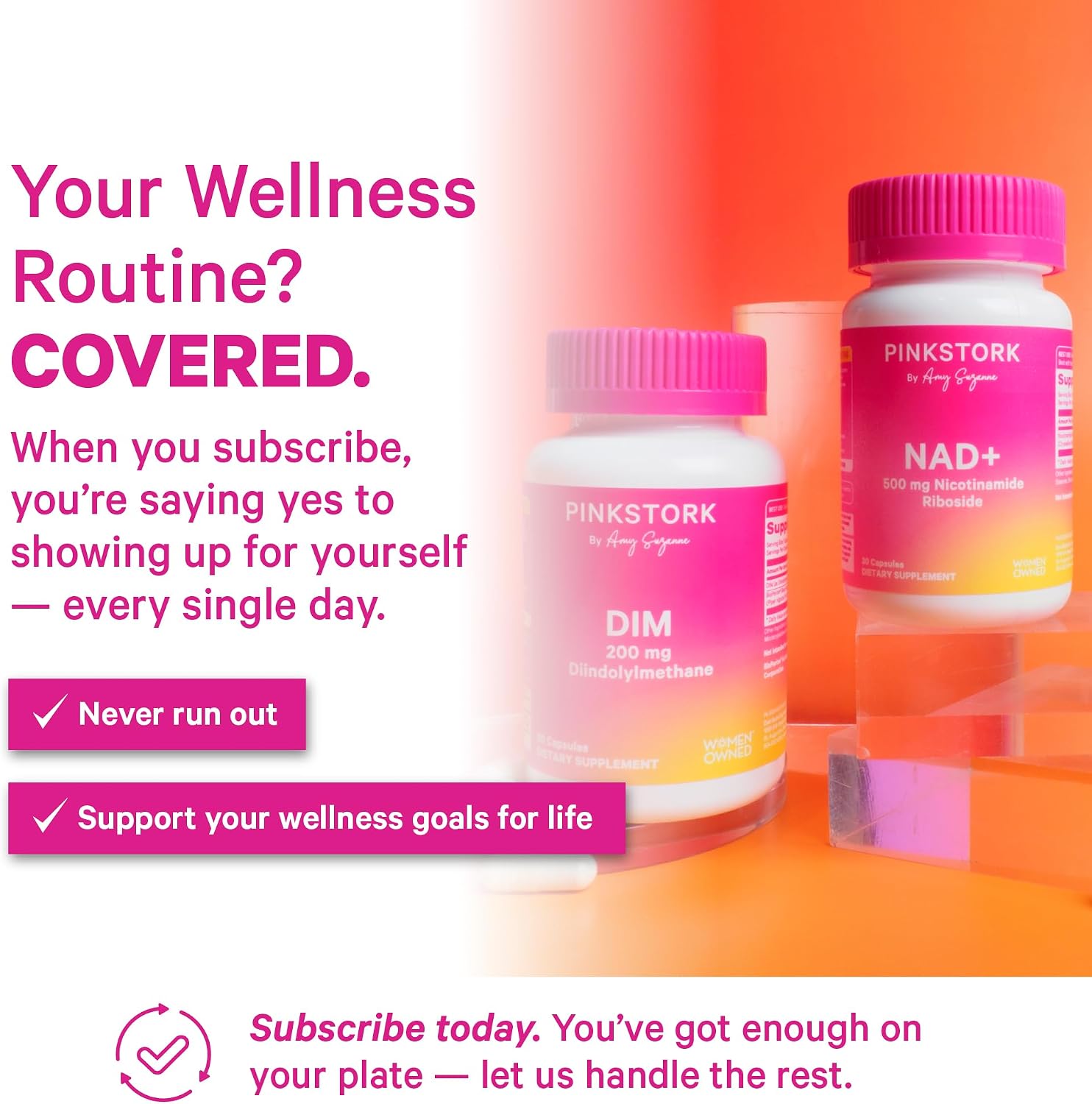 Pink Stork NAD+ Supplement for Women Over 30 | 500 mg Nicotinamide Riboside NR | 30 Cápsulas