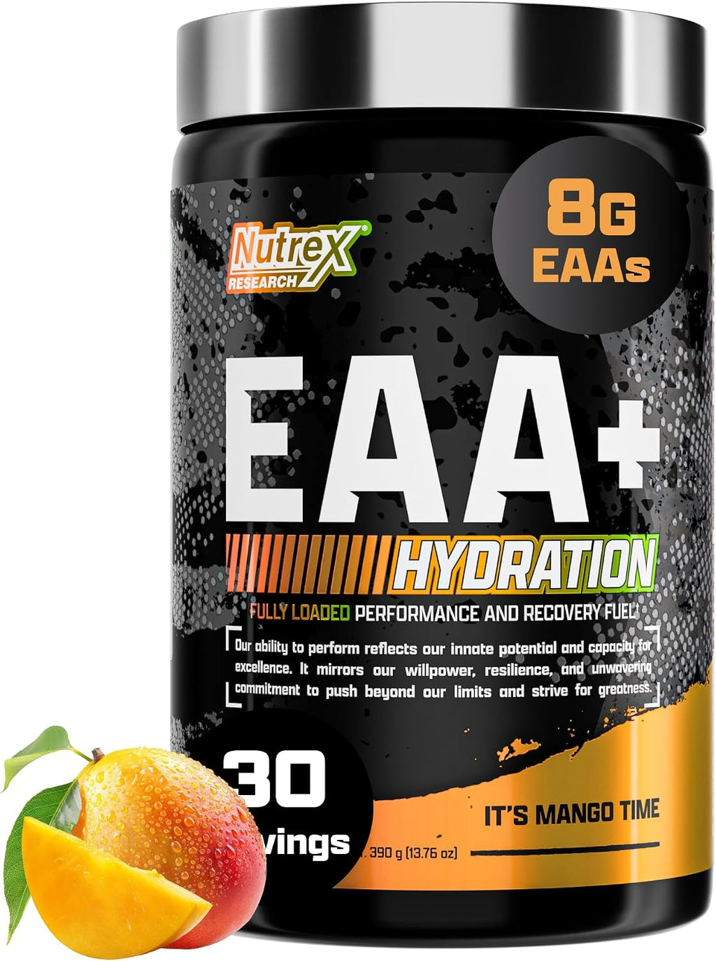 Nutrex Research EAA Hydration | 8g Aminoácidos Esenciales + BCAA + Electrolitos | 30 Servicios Sabor Mango