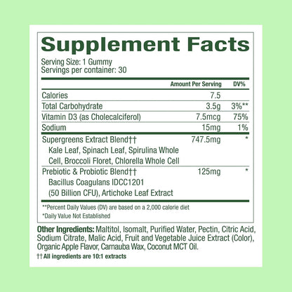 WonderGreens Kids Super Veggie Gummies - Gomitas de verduras sin azúcar para niños con probióticos - Sabor a manzana verde – Image 10